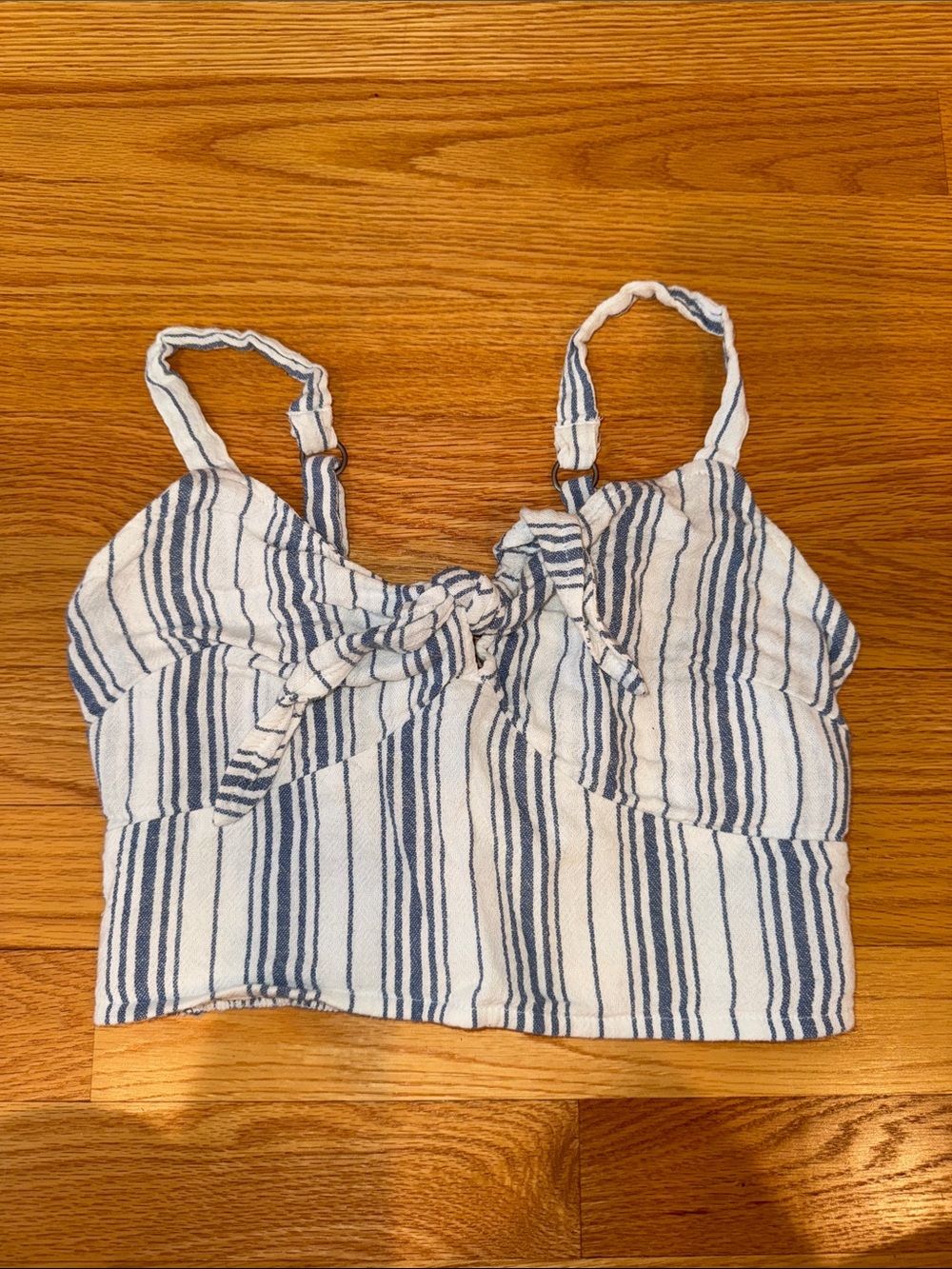 Hollister Blue & White Striped Tie-Front Crop Top